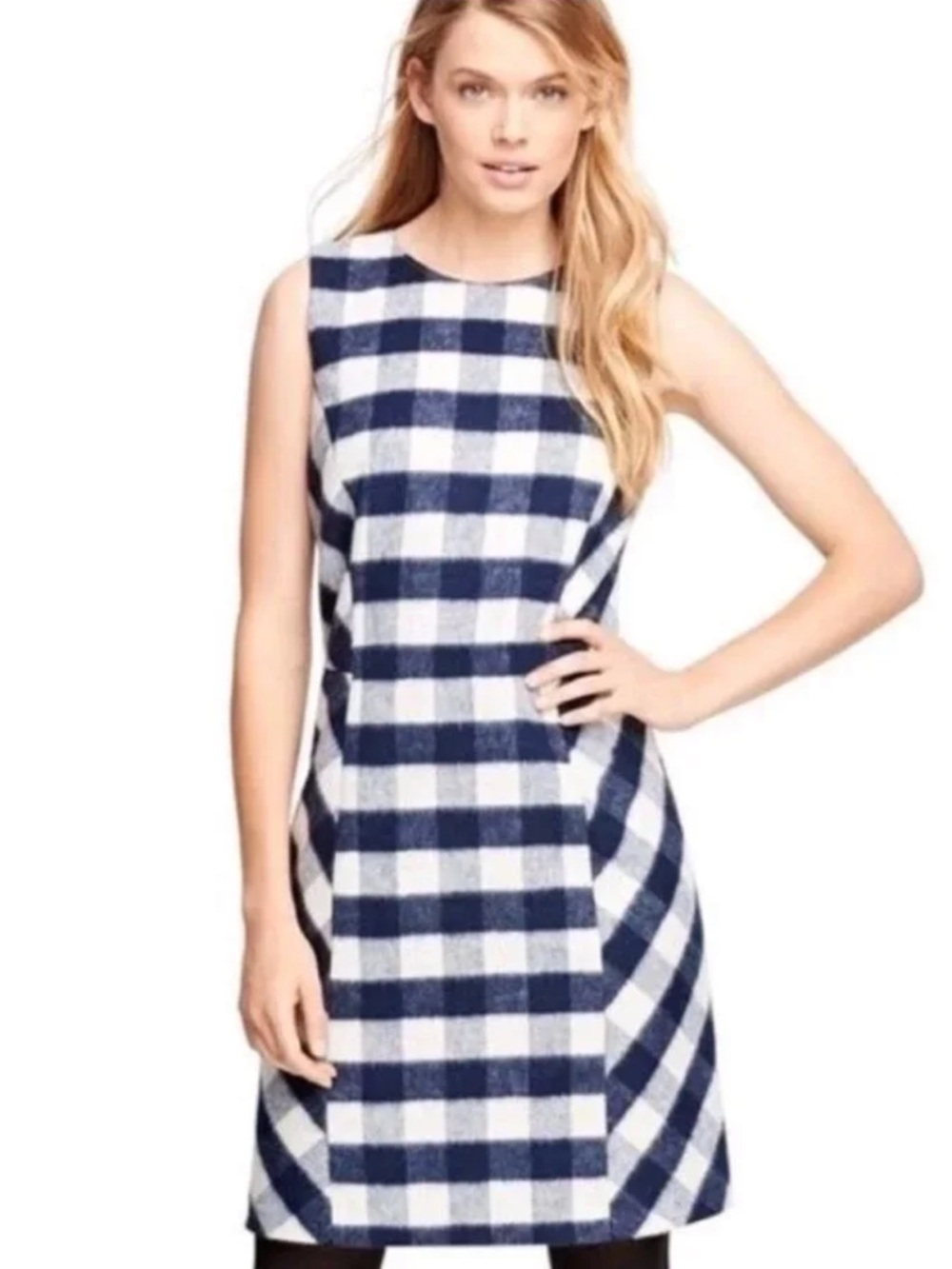 Brooks Brothers Fuzzy Wool Navy and White Gingham Shift Dress, 2